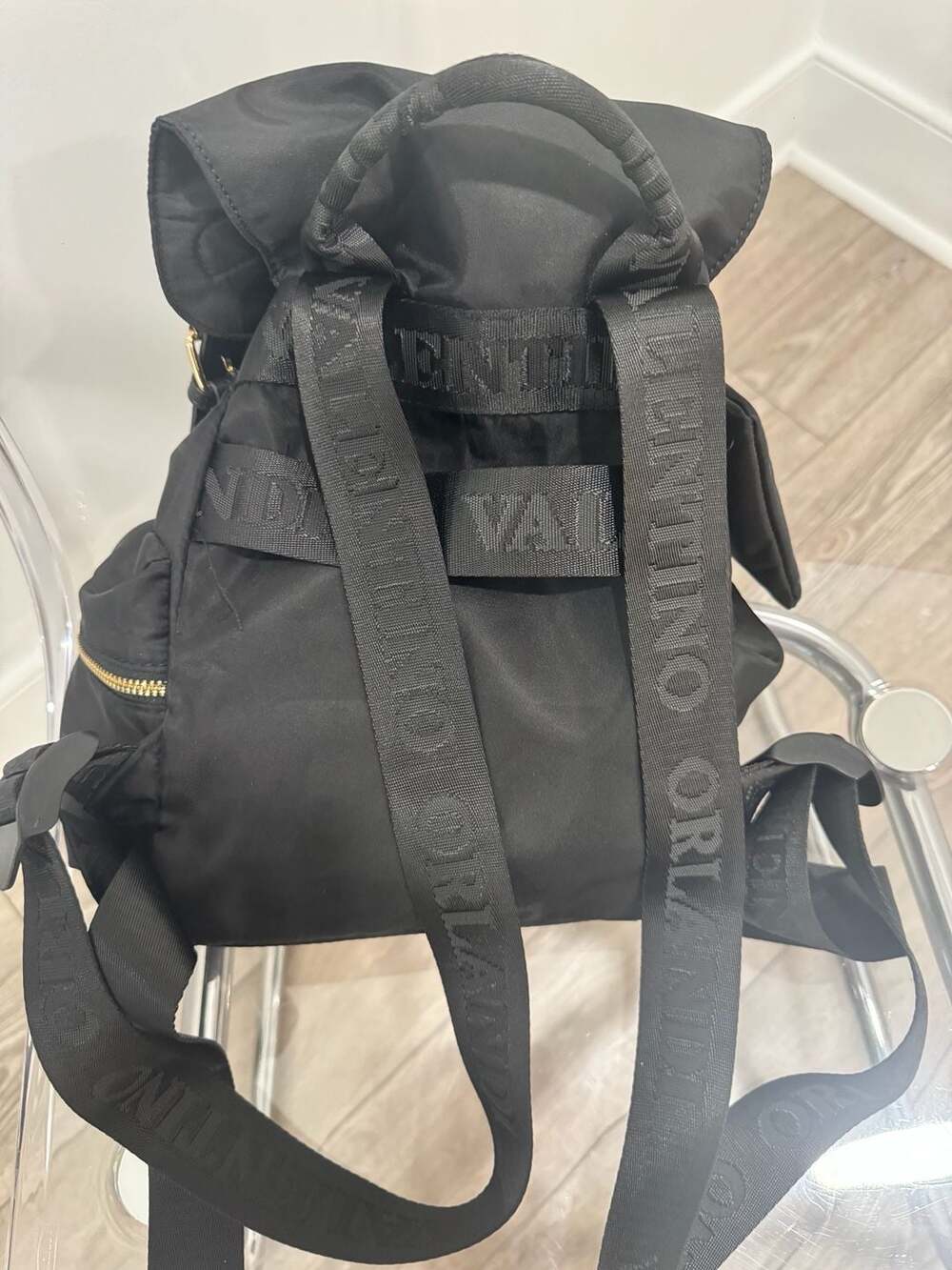 Valentino Orlandi Black Nylon Backpack Gold Hardware Drawstring Bag - Picture 4 of 7